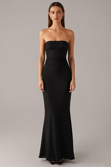 Élégante robe bustier sirène cravate noire